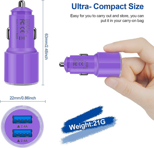 Dual 4.8A Fast Car Charger with Android Micro USB Cable for Samsung Galaxy S7 S6 J8 J7/J7V/Star/Crown/Prime/Refine J3, Note 5 4, Moto E4 E5 G4 G5 ...