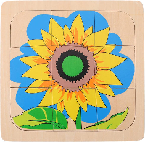 jojofuny 1 Set Wooden Multi Layered Puzzles, Life Cycle of Sunflower, Cartoon Montessori Toy DIY Puzzle Early Educational Toy for Children Kids...