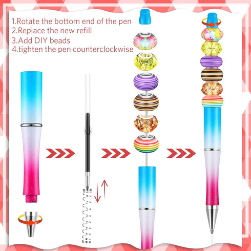 Crtiin 50 Pieces Plastic Beadable Pen Bulk Bead Ballpoint Pen Shaft Black Ink Beaded Pens with 50 Refills for DIY Making Gift Kids Students Office...