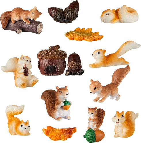 Maitys 14 Pieces Miniature Squirrel Figurine Mini Garden Accessories Tiny Resin Squirrel Toys Fairy Plastic Miniature Things Fall Figurines for Ou...