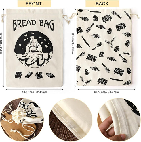 Bread Bags for Homemade Bread, 2PCS Linen Bread Bag with Plastic Lined, 13.7" x 19.6" Reusable Saver Bag For Sourdough & Homemade Bread Storage...