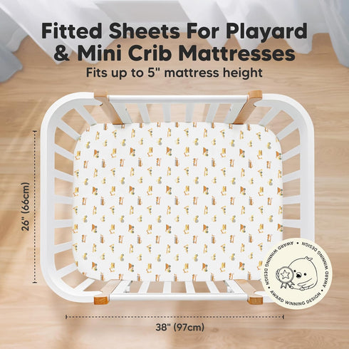 Pack and Play Sheets Fitted, 2-Pack Mini Crib Sheets - Pack N Play Sheets, Organic Fitted Crib Sheet for Pack and Play Mattress, Playard Baby Crib...