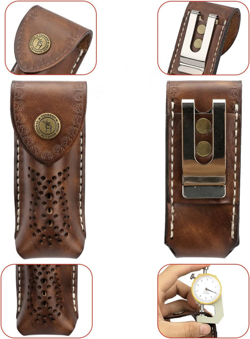 Tourbon EDC Leather Pocket Folding Knife Sheath Carrier Holster Flashlight Holder Case Wine Bottle Opener for Belt...