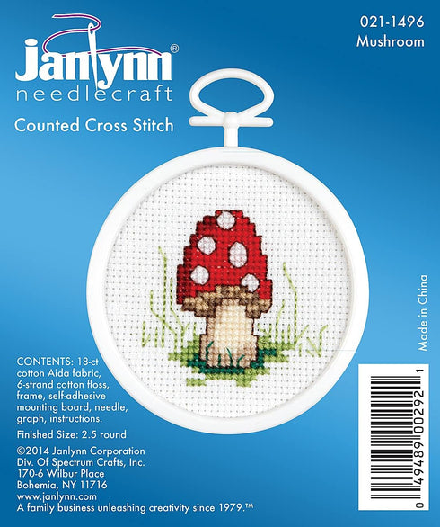 Tobin Janlynn Mini Cross Stitch Kit 2.5" Round-Mushroom (18 Count)...