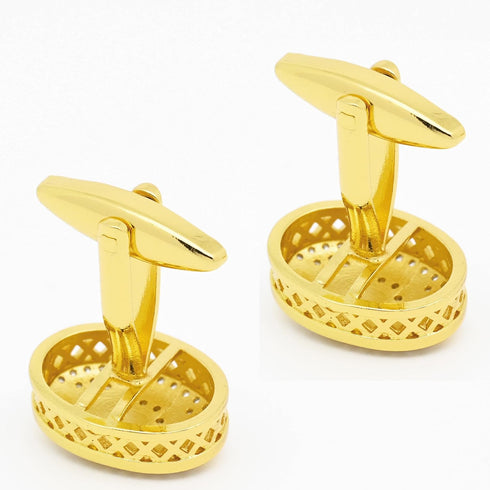 Oval Golden Music Note Cufflinks for Men Lady with Crystals Hollow Out Design Men's Cufflinks Jewelry Set for Wedding Anniversary Business Party E...