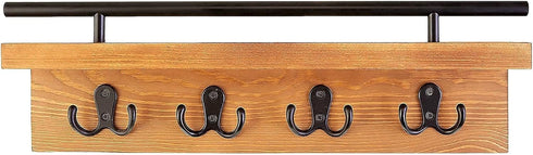 Mail and Key Holder for Wall, Decorative Wooden Wall Shelf with Hooks, Wall Mounted Coat Rack with Shelf, Keys Organizer, Entryway Hooks with Home...