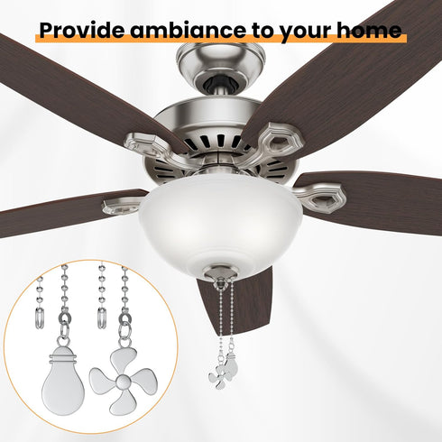 Ceiling Fan Pull Chain Extender, 2 Pcs 12 Inches Long Ceiling Fan Pull Chain Extension Pendant Ornament Set with Connector for Ceiling Fan and Lig...
