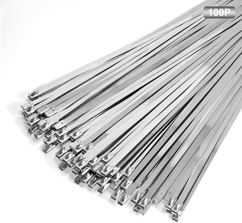 Metal Zip Ties 12inch Stainless Steel Cable Ties 100 Pack 270lbs Heavy Duty Self-locking Wire Ties High Temp Zipties Chain Link fence Ties Multi P...