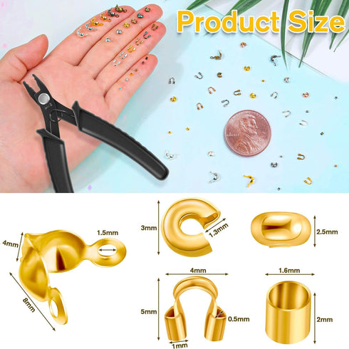 2220 Pieces Crimp Beads for Jewelry Making, Acejoz Knot Covers, Crimp Tubes and Wire Guardians with Crimping Pliers for DIY Jewelry Bracelets Neck...