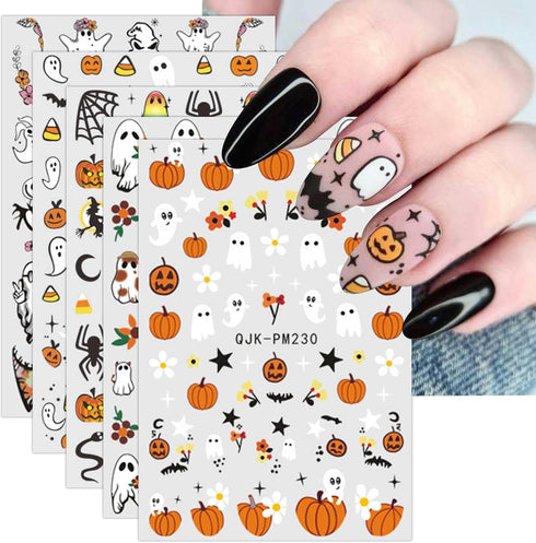 JMEOWIO 9 Sheets Halloween Nail Art Stickers Decals Self-Adhesive Cute Pumpkin Ghost Nail Supplies Nail Art Design Decoration Accessories...