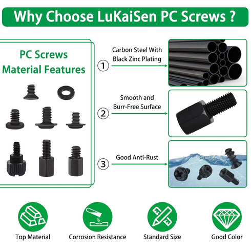 350PCS Computer Screws Assortment Kit, 6-32 Male to M3 Female Black Carbon Steel Motherboard Standoffs Screws for 2.5''SSD Hard Drive Fan Power Gr...