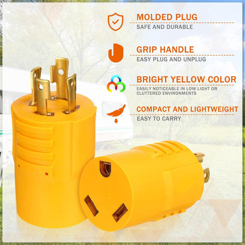 30 Amp RV Generator Adapter Compatible with NEMA L14-30P to TT-30R 30 Amp Twist Lock 4 Prong Male Generator Plug to 3 Prong Female Receptacle Heav...