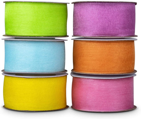 6 Spools Ribbon Sheer Chiffon Ribbon Gift Wrapping Ribbon Summer Ribbon Organza Ribbon for Crafts, 1 Inch Wide 60 Yards...