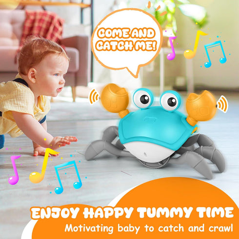 Crawling Crab Baby Toy, Tummy Time Gifts for Newborn Babies 3-6 6-12 Month, Light-Up Walking Dancing Moving Crab with Music & Obstacle Avoidance, ...