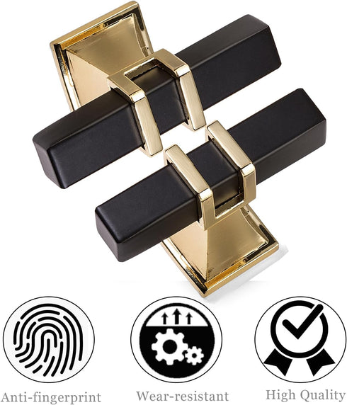 Cabinet Pulls Matte Black and Gold Cabinet Handles, 10 Pack Square Black and Gold T Bar Cabinet Handles Drawer Cabinet Knobs Cupboard Hardware, St...
