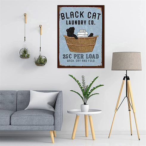 UPABLUNSO Black Cat Laundry Room Diamond Painting Kits Wash Dry Fold DIY Full Diamond Cross Stitch Kit, for Home Decor & Bathroom Decor Store Deco...