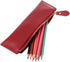 BTSKY Genuine Leather Pencil Case - Zippered Pen Case Stationery Bag Zipper Pouch Pencil Holder (Red)...