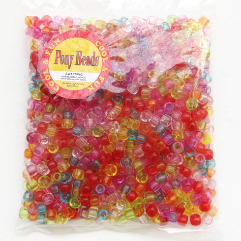 Rainbow Transparent Color Mixed Pony Beads for Friendship Bracelet Making Size 6x9mm 1000pcs...