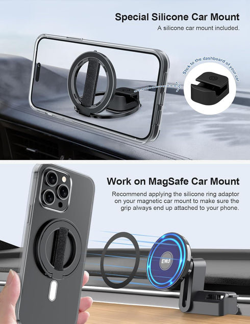 EWA MagOne Ultra Phone Grip Stand with Replaceable Elastic Finger Loop, Removable Magnetic Ring Holder Kickstand Loop, Double-Sided Magnetic Acces...