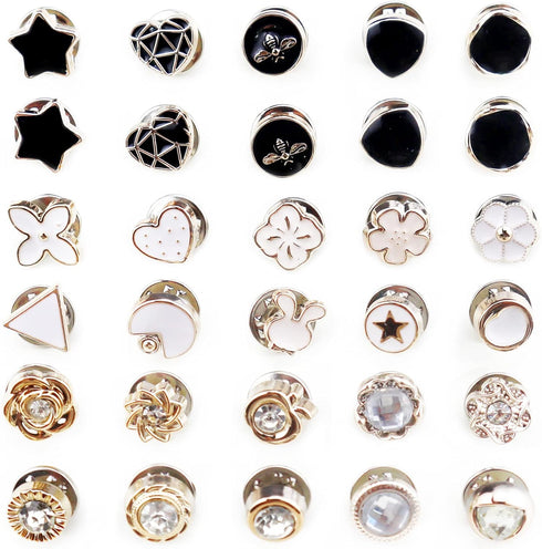 Women Shirt Brooch Buttons, LEEFONE 30 PCS Mini Cover up Button Pins, Cute Enamel Lapel Pin Set, Cardigan Collar Safety Brooch Buttons for Women C...