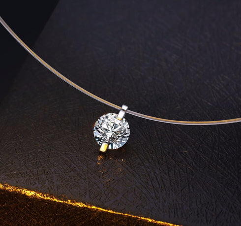 S925 Round fish line two claws Cut Clear Cubic Zirconia Pendant Necklace Silver...