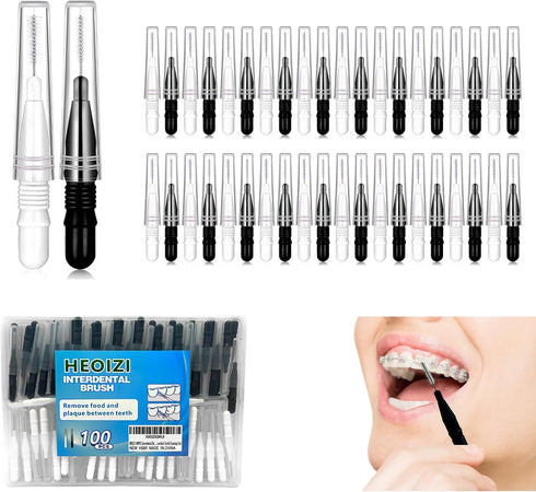100PCS Interdental Brushes 2 Sizes, 360° Bendable Soft Bristles Braces Brush Dental Brushes Between Teeth Gum Interdental Brushes for Gum Braces O...