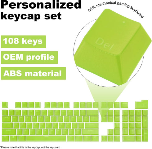 MECCANIXITY 108 Keys Pudding Keycaps Set OEM Profile 60 Percent ABS for Mechanical Keyboard Layout, Green Double Shot...