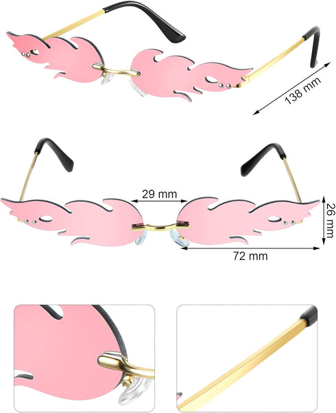 6 Pairs Fire Flame Sunglasses Novelty Flame Glasses Pack Rimless Fire Shaped Sunglasses for Women Men...