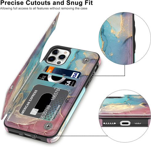 LETO for iPhone 13 Pro Max Case,Luxury Flip Folio Leather Wallet Cover with Fashion Designs for Girls Women,Card Slots Protective Phone Shell 6.7"...