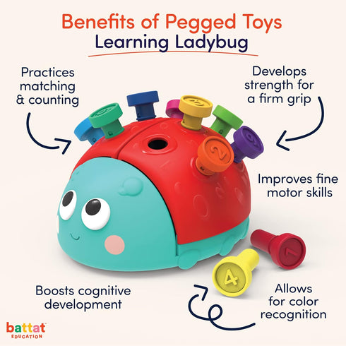 Battat Education – Fine Motor Peg Toy for Toddlers, Kids – Montessori Toy with Pegs – Educational & Developmental Toy – Learning Ladybug – 18 Mont...