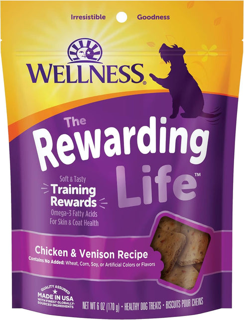 Wellness Rewarding Life Grain-Free Soft Dog Treats, Made in USA with Healthy Ingredients, Ideal for Training (Chicken & Venison Recipe, 6-Ounce Ba...