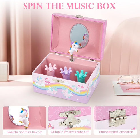 Unicorn Musical Jewelry Box for Girls, Kids Music Box with Spinning Unicorn, Gifts for Girls Toys Jewel Storage Box...