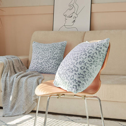 FY FIBER HOUSE Leopard Print Pillow Cover 18 x18 Flannel Fleece Throw Pillow Cases Covers for Couch Bed Sofa Set of 2, Blue...