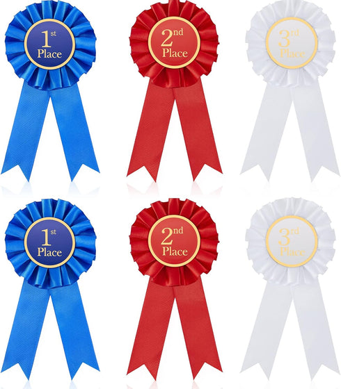 6 Pieces Award Ribbon Rosette Set Satin Participation Ribbon Honorable Ribbon Badge Blue Red and White Prize Ribbons 1st 2nd 3rd Place Medals for ...