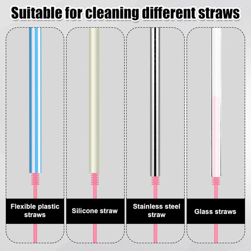4pcs Silicone Straw Brushes, 6mm+8mm Long Straw Cleaner Reusable Hanging Bottle Straw Washing Tool Bendable Crevice Cleaning Brush Slim Pipe Brush...