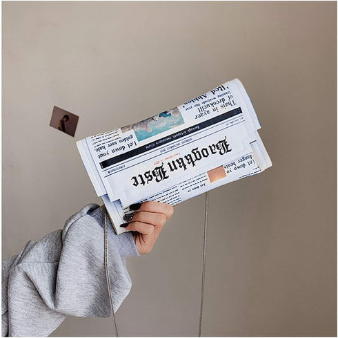 KUANG! Women Novelty Newspaper Evening Handbag Clutch Crossbody Bag Envelope Purse Chain Shoulder Bag for Ladies...