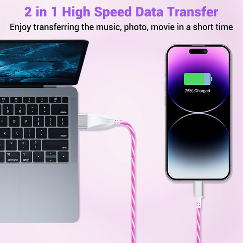 Aolcev Charger Cable for iPhone, 5FT Light Up Glowing Fast Charging Cord, 60W High-Speed Fast Charging Cable Compatible with iPhone 14 13 12 11 Pr...