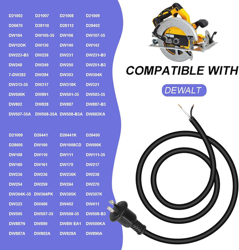 33007298 Power Cord 10FT for DeWalt DW100 DW101 DW120K D26453 DW130 DW236 DW400 etc Drill Shearer Polisher Electric Tools Replacemnt Cord 2 Wire 1...