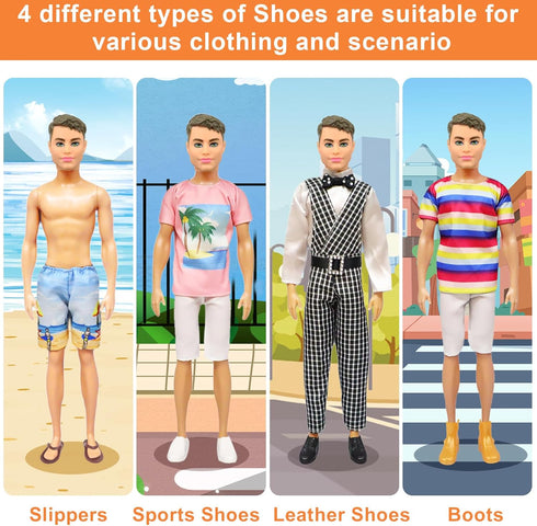 Ecore Fun 11 Items 11.5 Inch Boy Doll Clothes and Shoes - 5 Sets Fashion Casual Wear Clothes Outfit 2 Swimwear 4 Pairs Shoes for 12 inch boy Doll ...