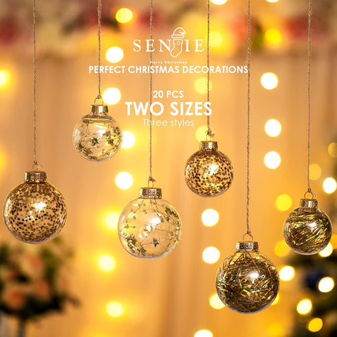 Christmas Ornaments Ball Set-Shatterproof Clear Plastic Decorative Baubles for Xmas Tree House Holiday Wedding Party Decoration,20pcs Gold...