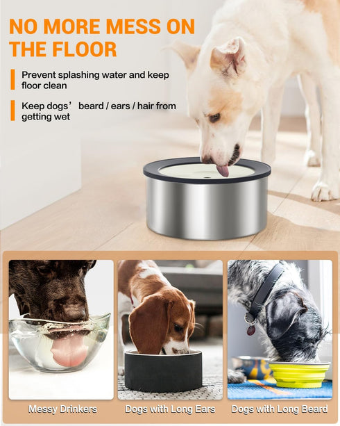 No Spill Water Bowl for Dogs, 2L Large Stainless Steel Slow Drinking Water Dish Dispenser, Fits into Elevated Pet Feeder, Spilling Drip & Splash P...