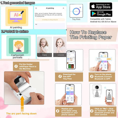 Mini Pocket Bluetooth Printer-Portable Thermal Printer with 13 Roll Papers for Journal/DIY Scrapbook/Travel/Notes/Lists/Label/Memo, Receipt Printe...