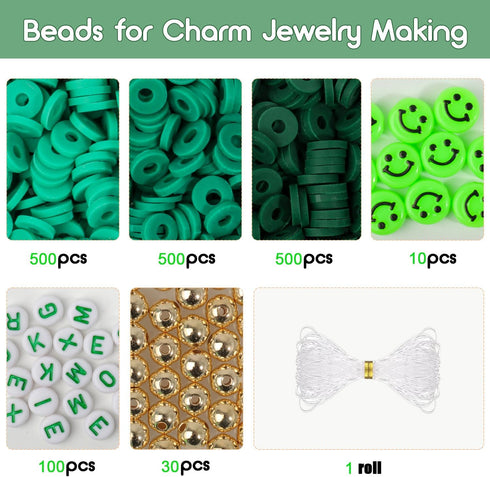Yochus Green Clay Beads Bracelet Making kit, 1700pcs Heishi Beads for Jewelry Making, Polymer Clay Beads Friendship Bracelet Kit with Gold Beads L...
