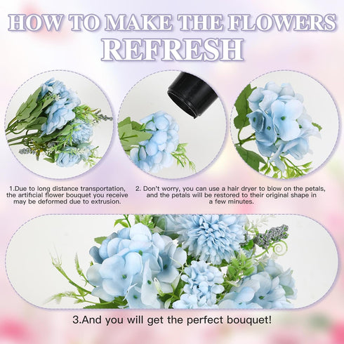 Nubry 3pcs Artificial Flowers Bouquet Fake Peony Silk Hydrangea Wildflowers Arrangements with Stems for Wedding Home Centerpieces Decor (Light Blu...