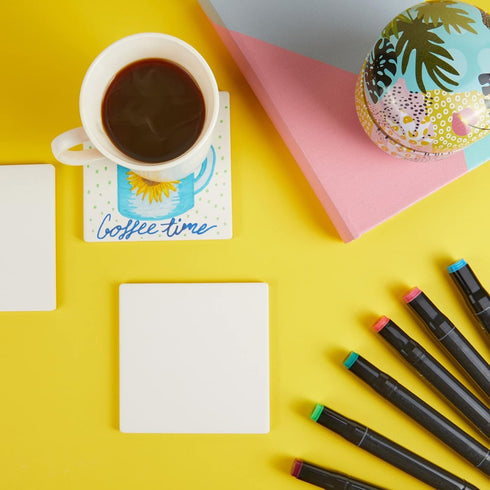 Bright Creations White Square Ceramic Coasters - 4 in x 4 in Unglazed Tiles with Cork Backing, 12 Pack - Blank Ceramic Square Coasters for Crafts ...