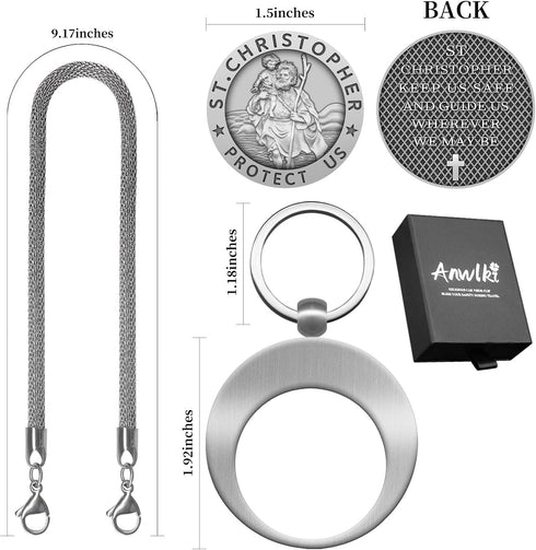 St Christopher Hanging Ornament Car Rearview Mirror Saint Christopher Charms Medal Pendant Bless Driving Safety Gift with Detachable Religious Coi...