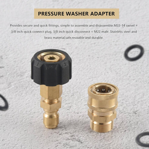 Pressure Washer Quick Connect Kit, Metric M22 14mm Swivel to 3/8'' Quick Connect, With 10 Washers for Home,Garden, Vehicles Cleaning Quick Connect...