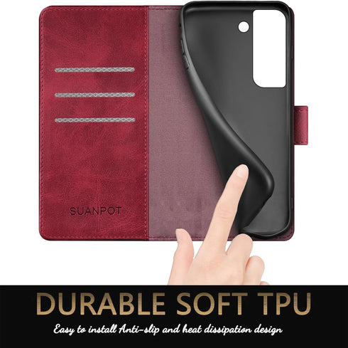 SUANPOT for Samsung Galaxy S22 with RFID Blocking Leather Wallet case Credit Card Holder,Flip Folio Book Phone case Shockproof Cover Women Men for...
