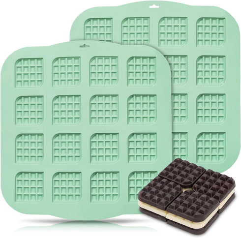 Silicone Waffle Chocolate Mold, 2 Pack Mini Square Silicone Mold Non-Stick Waffle Tray for Making Chocolate, Waffle Cookie, Candy, Soap, cake deco...