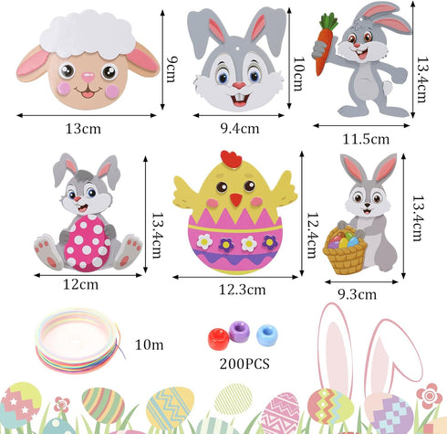 12 Pack Easter Craft Kit for Kids Make You Own Easter Bead Necklace Making Kit for Girls Boy DIY Easter Arts and Crafts for School Classroom Art A...